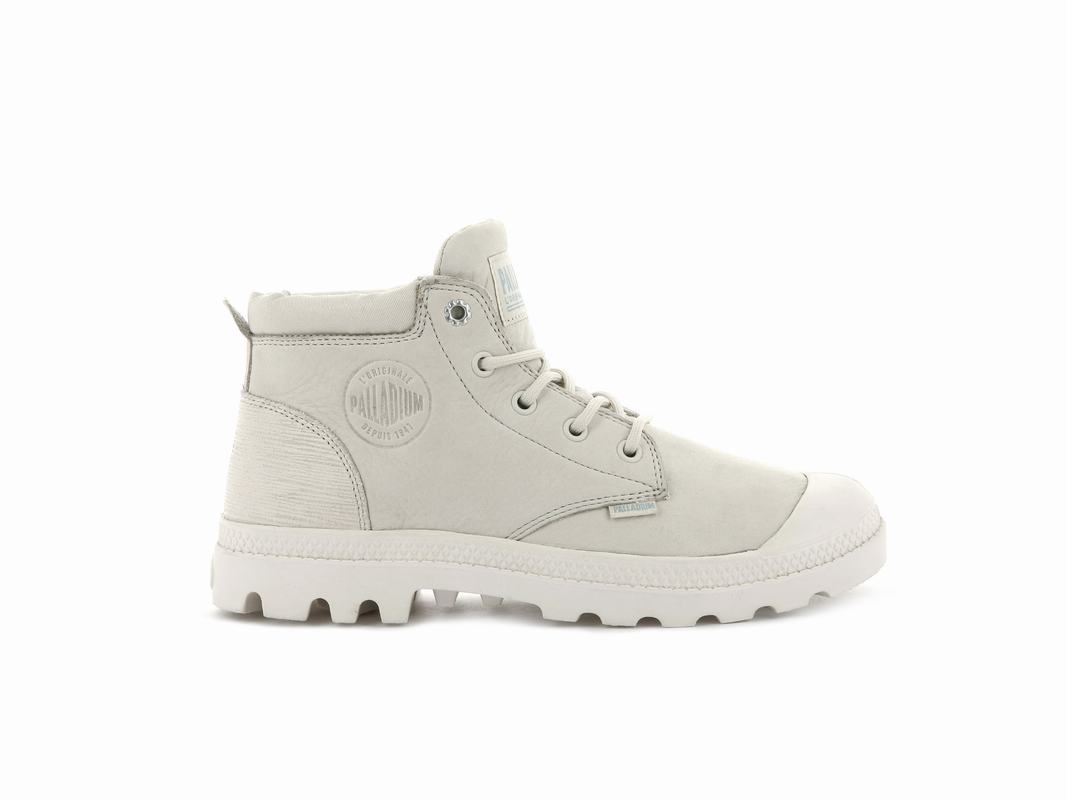 Palladium Pampa Lo Cuff Leder Damen Stiefel Weiß/Grau ||308162-ABL||